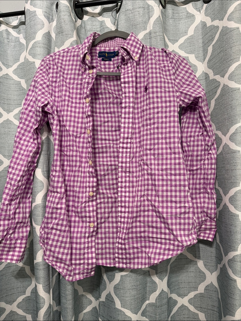 Ralph Lauren Purple and White Gingham Button-Down Shirt